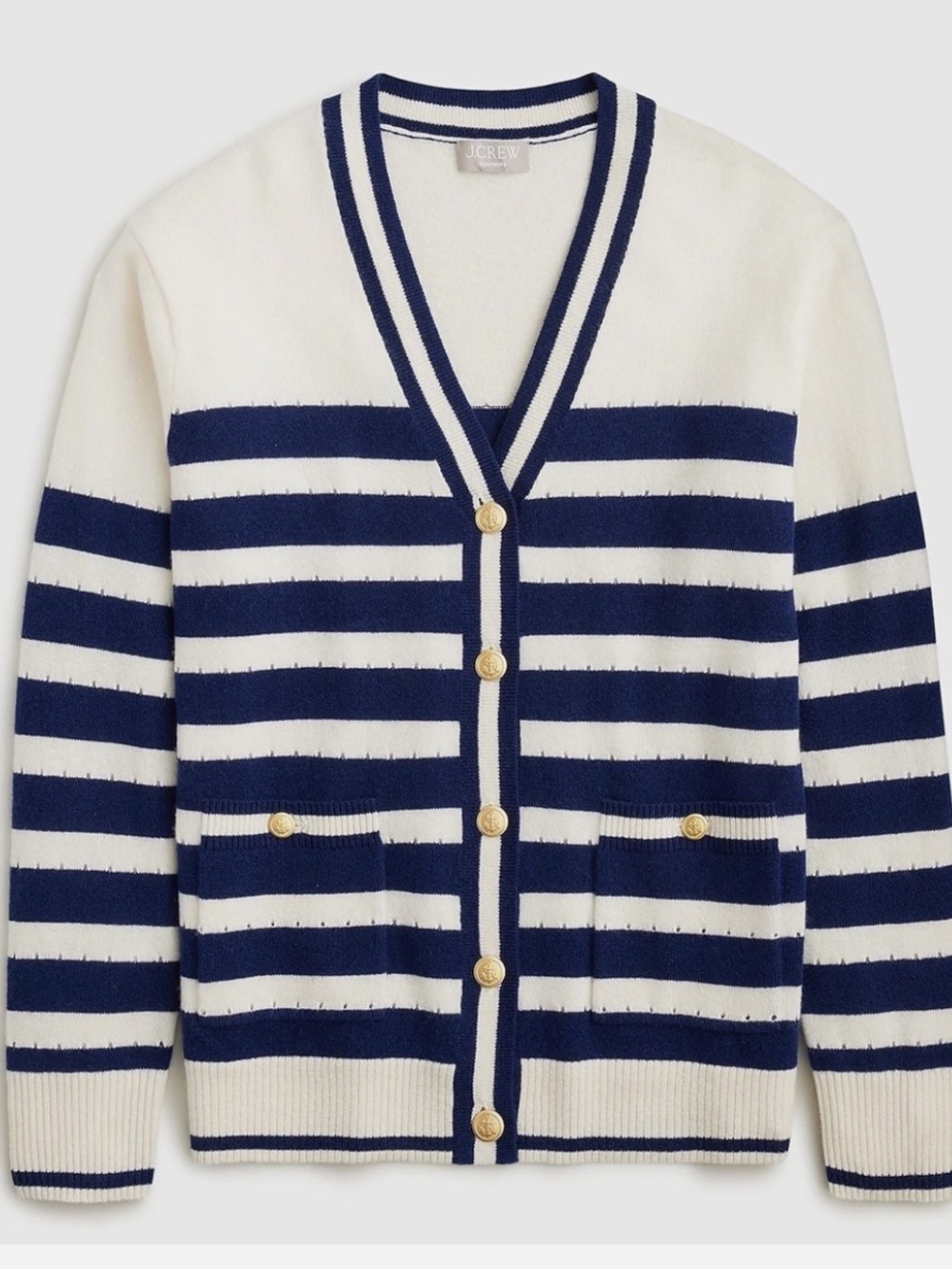 J. Crew Cashmere Cardigan Sweater In Sailor Stripe For Women Size XS - Picture 2 of 14